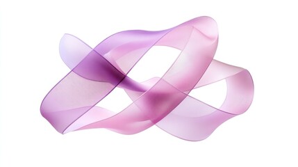 Abstract ribbon in soft purple and pink hues floating gracefully against a clean white background, showcasing elegance and beauty in fluid design and movement.