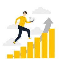 A person climbing upward on a growth chart