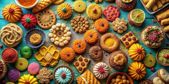 Aerial View of Assorted Indian Cookies & Biscuits, Drone Photography