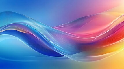 Fototapeta premium Abstract blue 3D composition of smooth waves against a vivid multicolored backdrop