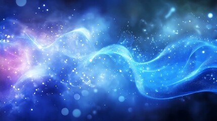 Fluid blue 3D curves interacting with a colorful energetic background