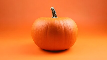 Pumpkin on a bright orange fall-themed background with room for text or message