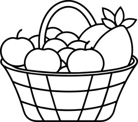 Line Drawing of a Fruit Basket Filled with Grapes, and Apples