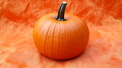 A single pumpkin on an orange backdrop perfect for fall promotional content