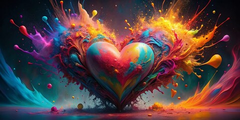 AI-Generated Double Exposure Heart: Paint Splatter & Abstract Forms