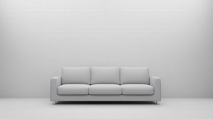A white couch with three cushions sits in a room with a white wall