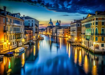 Obraz premium Anamorphic Night View of Venice's Grand Canal, Italy - Stunning Cityscape Photography