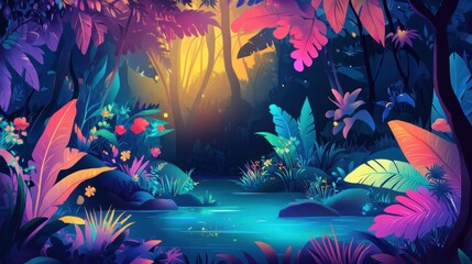 Tropical Jungle Scene with a Glowing River