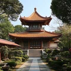 Obraz premium Serene Chinese Pavilion in a Tranquil Garden.