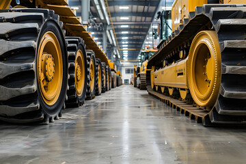 Yellow Construction Vehicles in Industrial Facility