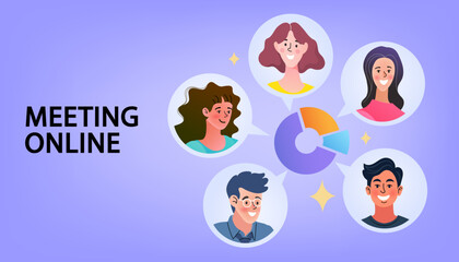 Vector of a person with a lot of emotions, video conference for teamwork. Vector