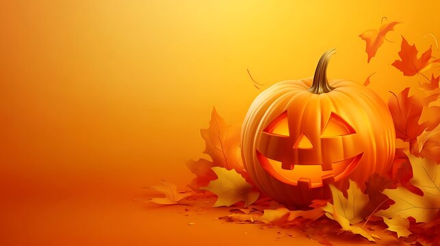 Pumpkin on an orange fall-colored background, ideal for seasonal promotions