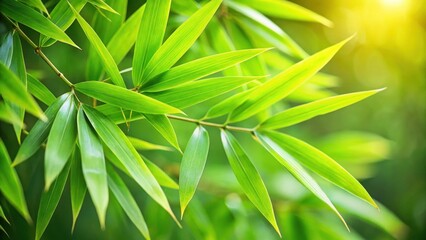 Fototapeta premium A closeup of vibrant green leaves, showcasing their intricate veins and delicate textures, bathed in warm sunlight.