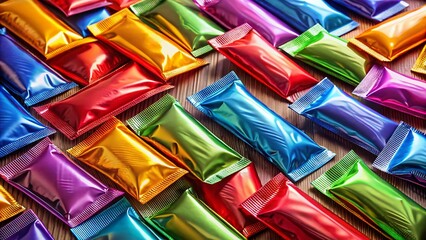 Fototapeta premium Blank Stick Sachet Mockup Packaging, Realistic Product Photo, Empty Pouches for Branding Design