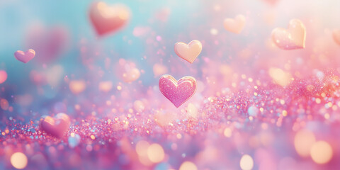 Dreamy Pastel Hearts with Glitter and Sparkles