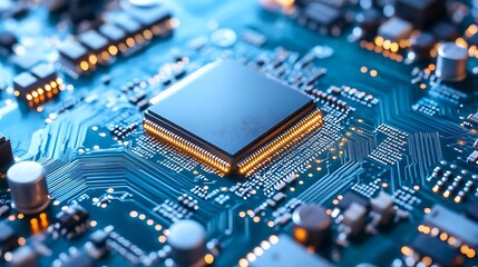 Obraz premium Generative AI design of a futuristic chipset embedded in a tech landscape