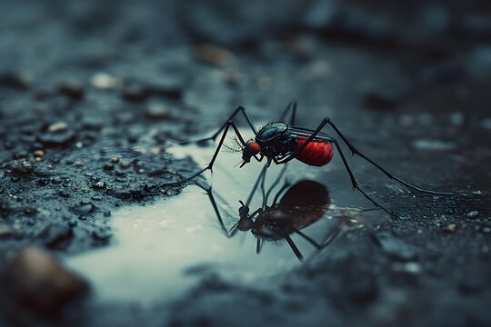 Mosquito biting a person s neck with soft light early morning outdoor setting 
