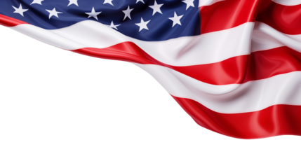 Close up of an American flag waving on a transparent background