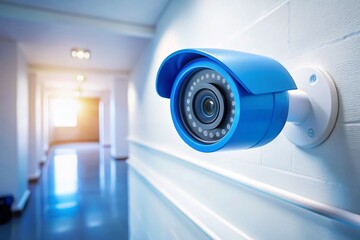 Bright Room Security Camera Wall Mount - Blue CCTV Surveillance System