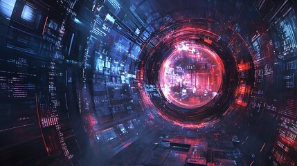 Obraz premium Abstract futuristic chipset surrounded by cascading holographic designs