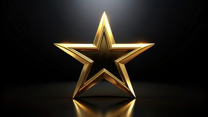 Fototapeta premium A solitary golden star, a beacon of excellence against a backdrop of infinite darkness, reflecting its glory in a polished black surface.