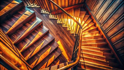 Naklejka premium Brown Wooden Staircase, Downward View - Architectural Detail Stock Photo