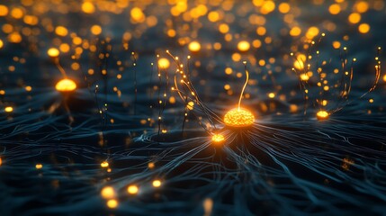 Generative AI futuristic chipset with interconnected luminous pathways