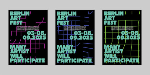 Naklejka premium Brutalism poster set for event. Analog punk poster set, Poster collection for print and social media. Flyer template set, Poster graphic design set