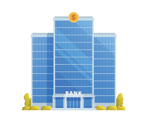 Bank Office Building Illustration, Facade. Editable Vector Illustration Front View on clean white background