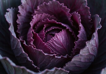 Obraz premium Close-up of vibrant purple cabbage with detailed texture and patterns