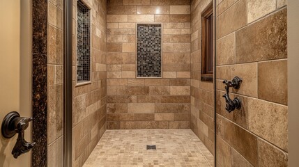 A small bathroom with a shower and a window