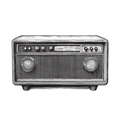 Obraz premium Vintage Radio Illustration Hand-Drawn Retro Audio Device in Black and White Ink Style.
