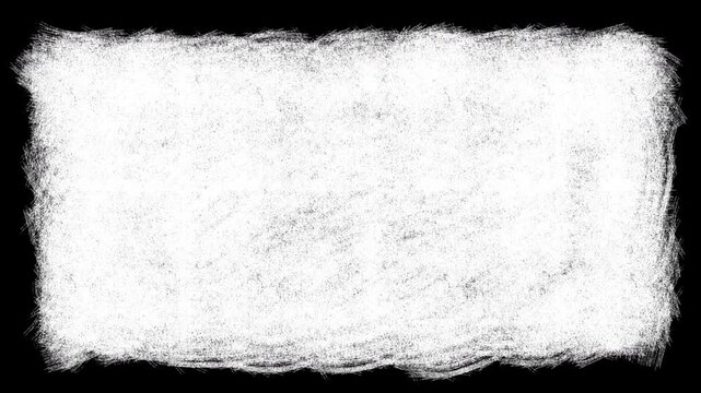 白いクレヨンで描いたもこもこの四角形/透過背景/黒板