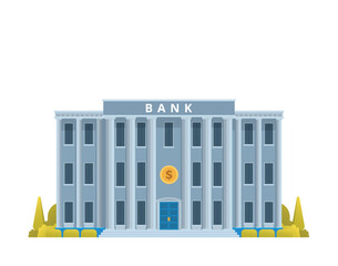 Bank Office Building Illustration, Facade. Editable Vector Illustration Front View on clean white background
