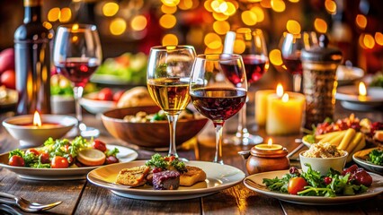 Close-up Macro Shot of Delicious Dinner Food Shared Amongst Friends