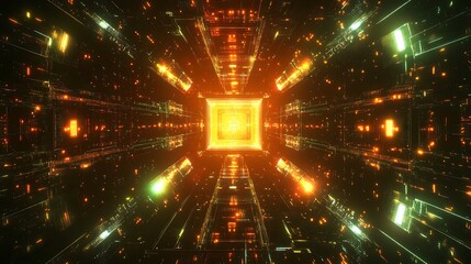 Obraz premium Futuristic chipset glowing amidst a dynamic grid of radiant digital nodes