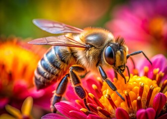 Fototapeta premium Close-Up of Honeybee Pollinating Vibrant Flower