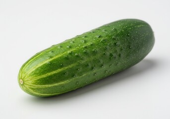 Fresh green cucumber on white background highlighting texture and color