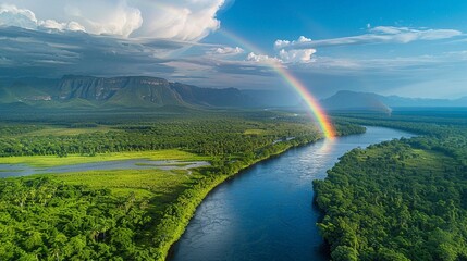 Obraz premium 山々と共に描かれる虹の空撮14