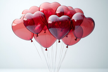 Cluster of shiny red heart-shaped balloons floating on a clean white background, ideal for Valentine’s Day, love-themed celebrations, and festive designs