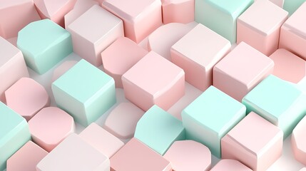 Obraz premium Abstract 3D render of pink and mint cubes positioned in hexagonal clusters