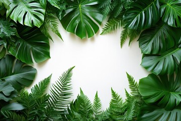 A lush arrangement of green leaves framing a blank space for design or text.