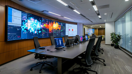 A large conference room with a long table and several chairs. generated using AI