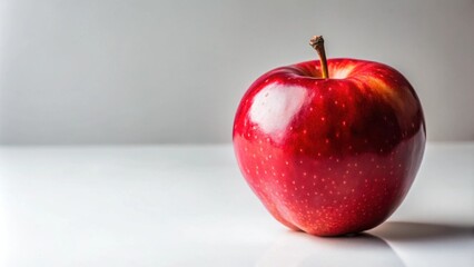 A Single Red Apple Against a Clean White Background, Featuring a Glossy Finish and Subtle Light Reflections