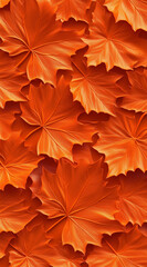 Fototapeta premium A 3D clay-rendered seamless pattern of orange maple leaves with realistic colors on a warm autumn background.