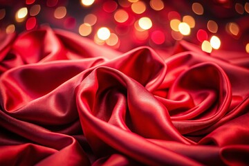 Obraz premium Crimson Red Silk Texture Abstract Background: Irregular Folds & Bokeh