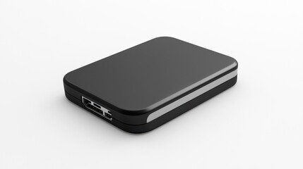 A sleek black external hard drive for data storage and transfer.