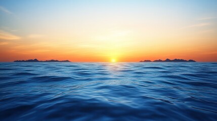 Obraz premium Serene ocean view at sunset with distant islands.