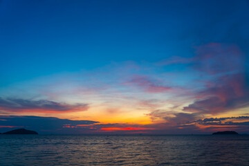 Nature beautiful Light Sunset or sunrise over sea,Colorful light majestic scenery Sky with Amazing clouds and waves in sunset sky wonderful light cloud background