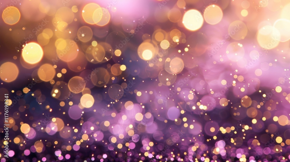 Sticker Golden glitter falls softly over a rich purple background, enhancing the festive mood and creating a dreamy, magical effect perfect for celebrations